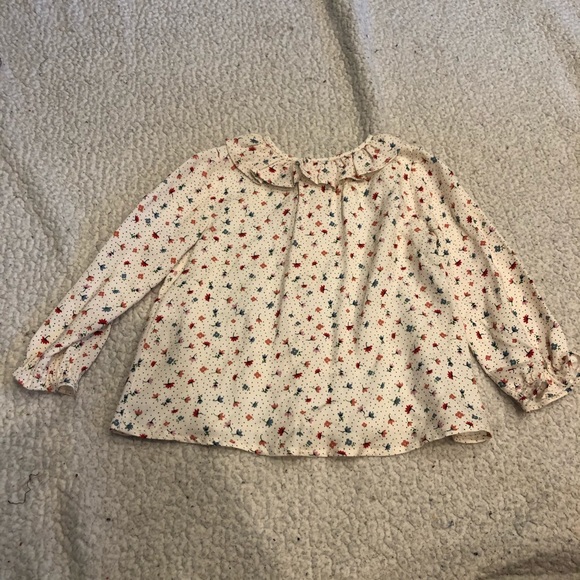 Zara Floral Button Down Shirt Ruffle Neck Girly - Picture 4 of 4